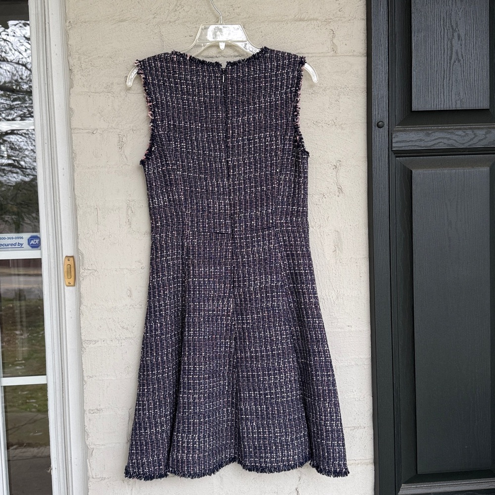 Rebecca Taylor Blue/Pink Sleeveless Tweed Fit & Flare Dress Size 8 - Picture 7 of 14